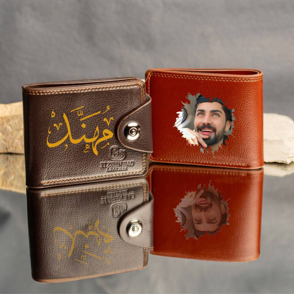 Leather Wallet with Name and Photo Personalization