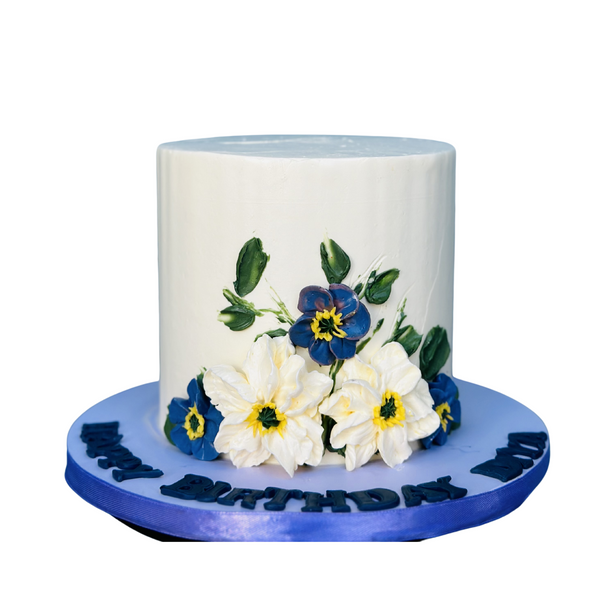 The Butter Cream Blue Flower Cake