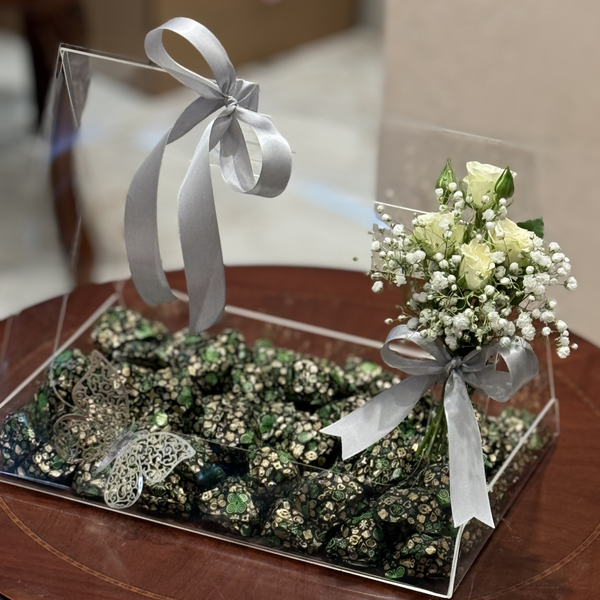 Acrylic Bag of Pistachio-filled Belgian Chocolates