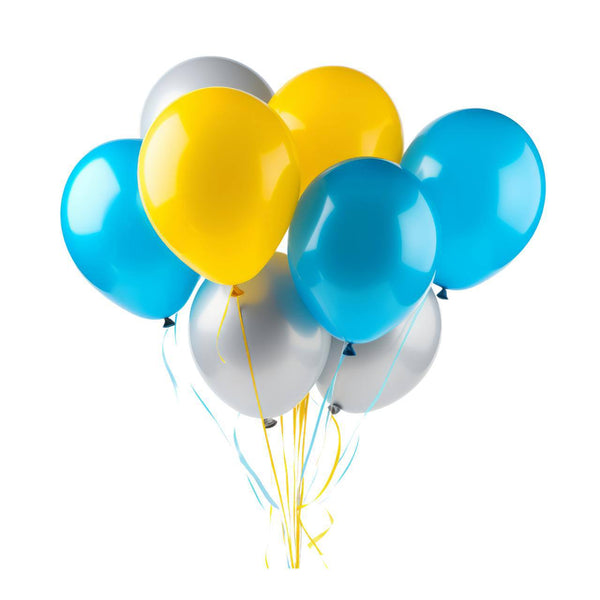 8 Blue & Yellow with Grey Balloon Bouquet