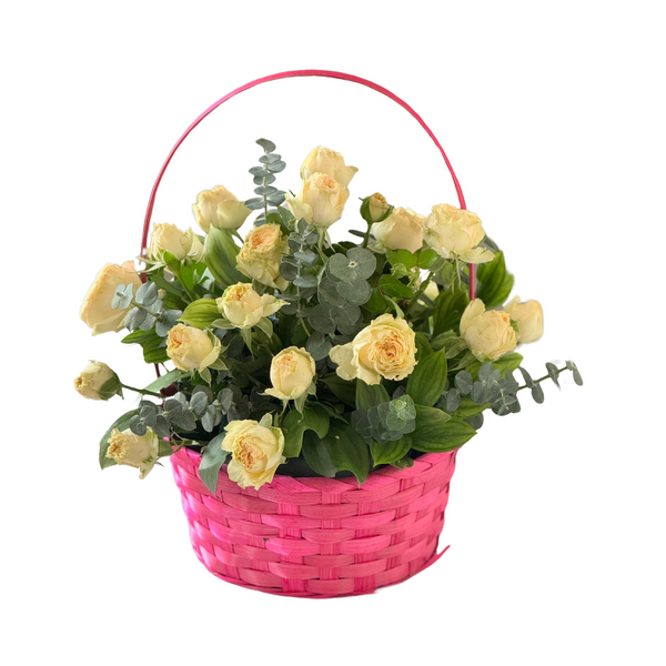 Romantic Yellow Roses Basket