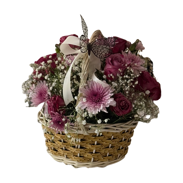 Romantic Maroon Roses & Cherry Roses Basket