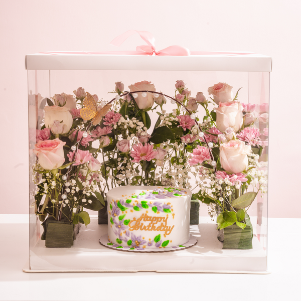 Happy Birthday Cake & Flower Combo Box