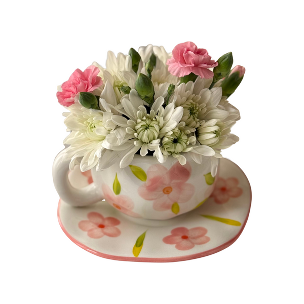 Ceramic Cup of White Cherry & Pink Roses