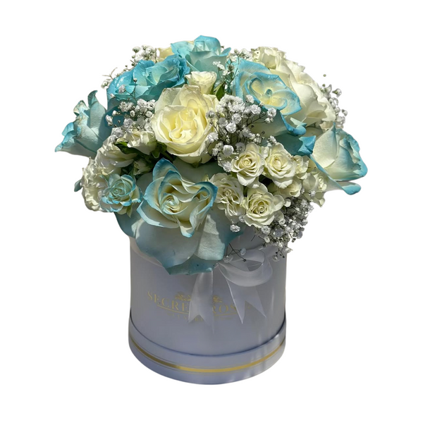 Elegant White & Blue Roses Box