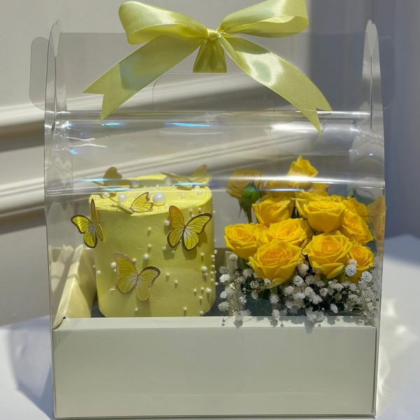 Butterfly Cake & Sunshine Yellow Roses Combo