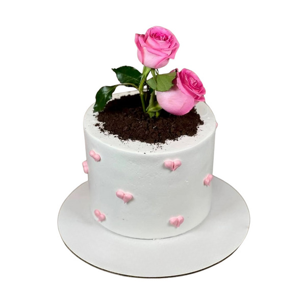 Pot Cake with Pink Roses