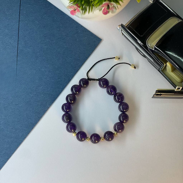 High-Quality Amethyst Bracelet with 24K Gold-Plated Spacers