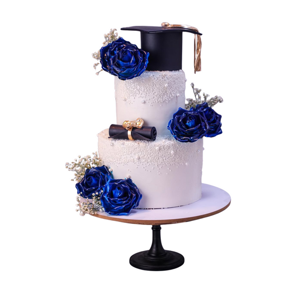 Minimal Blue & White Graduation Cake