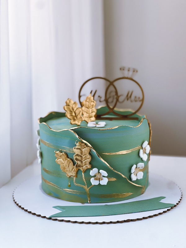 Gold Green Floral Cake