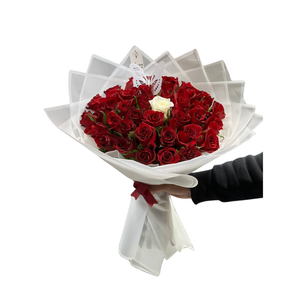 50 Red & White Roses Bouquet